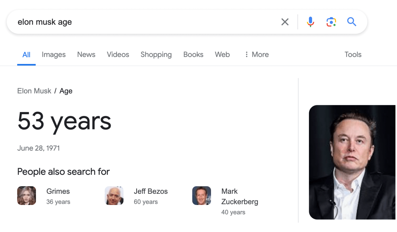 Google search result for Elon Musk's age