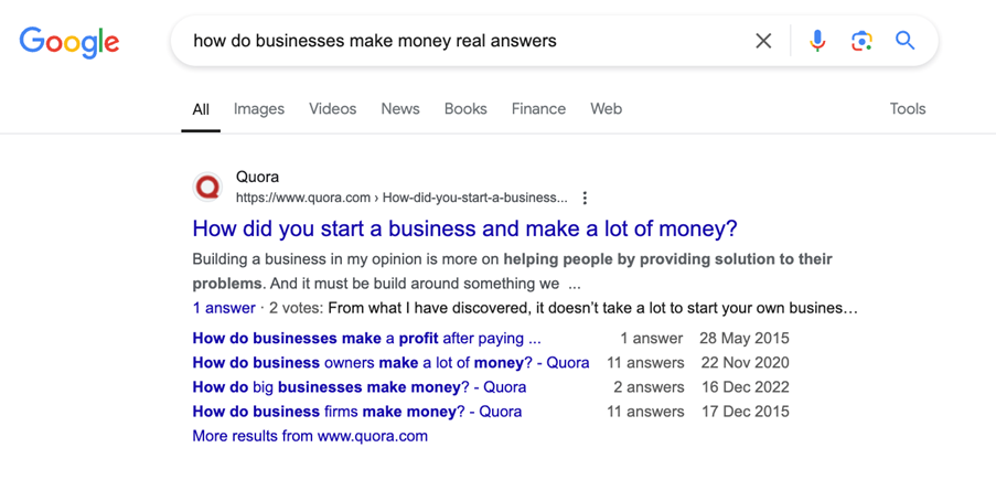 A screenshot showing a top-ranking Quora result.