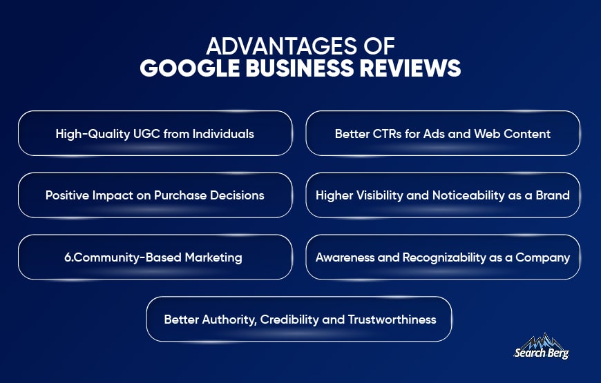 A list of the advantages of GMB reviews.