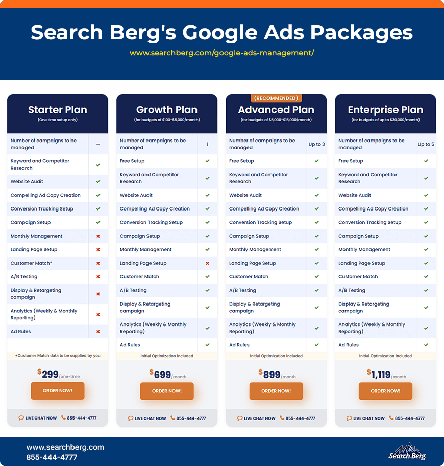 Search Berg's Google Ads management packages.